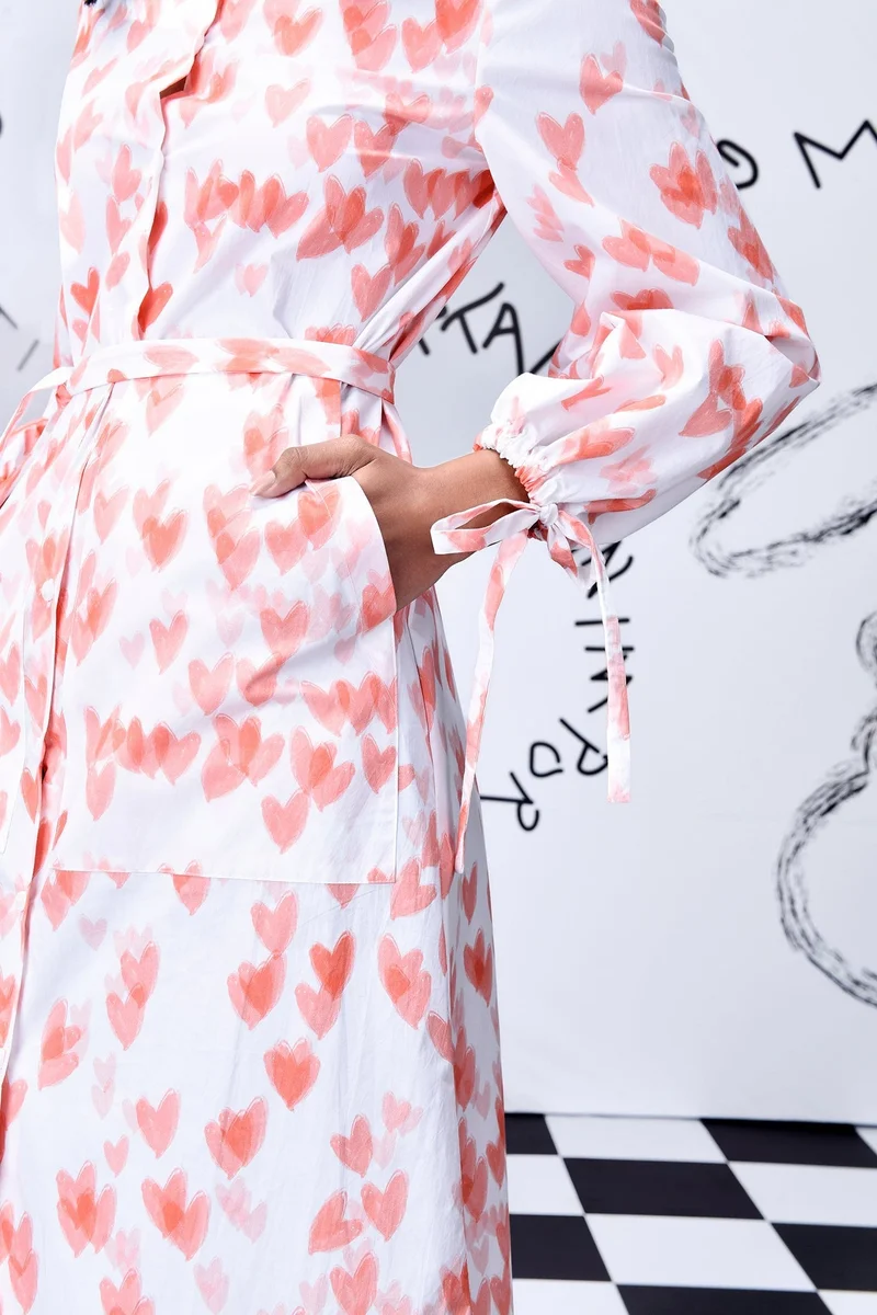 Genes Lecoanet Hemant Heart Print Relax Fit Dress- Coral Peach